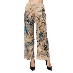 NEW ORIGAMI relaxed lace patchwork pants with elastic drawstring in beige multi